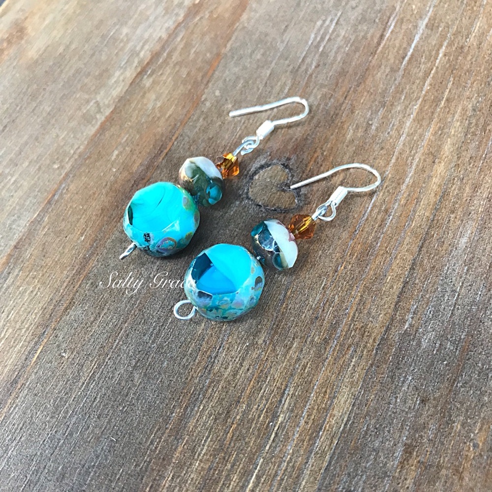 Sea bed, Beach glass sterling silver earrings - Picture 3 of 8